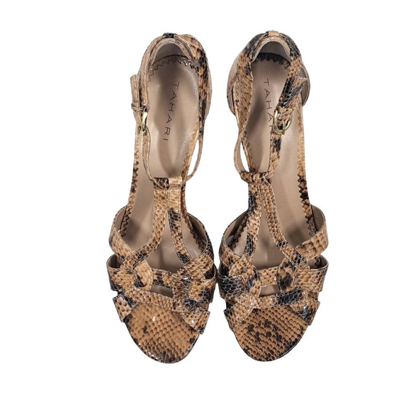 Tahari Giselle Peep Toe Heeled Sandals animal Snake print size 7 - Picture 9 of 9